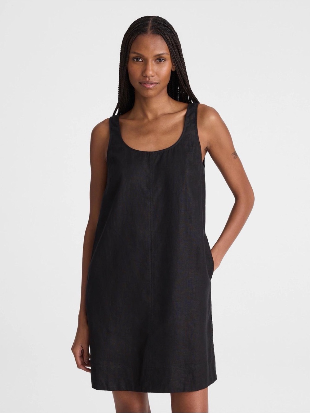 Madewell 100% Linen NWT Scoopneck Mini Shift Dress Black S OA351